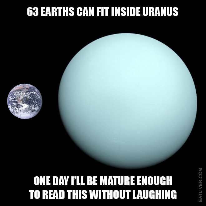 63 Earths can fit inside Uranus. One day I'll be mature enough to read this without laughing.