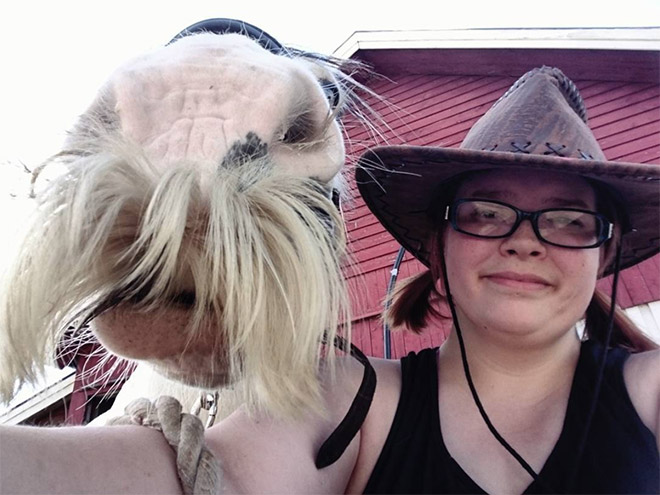 Selfie with a mustached horse.