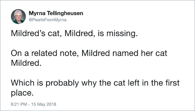 Mildred's cat is missing...