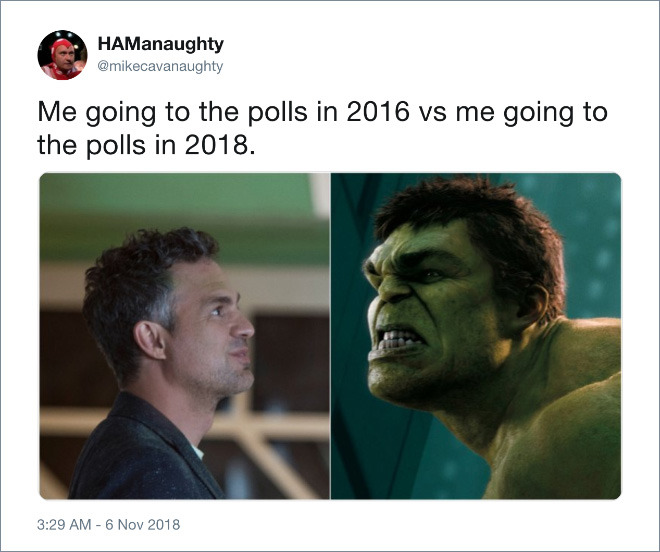 Me going to the polls 2016 vs. 2018.