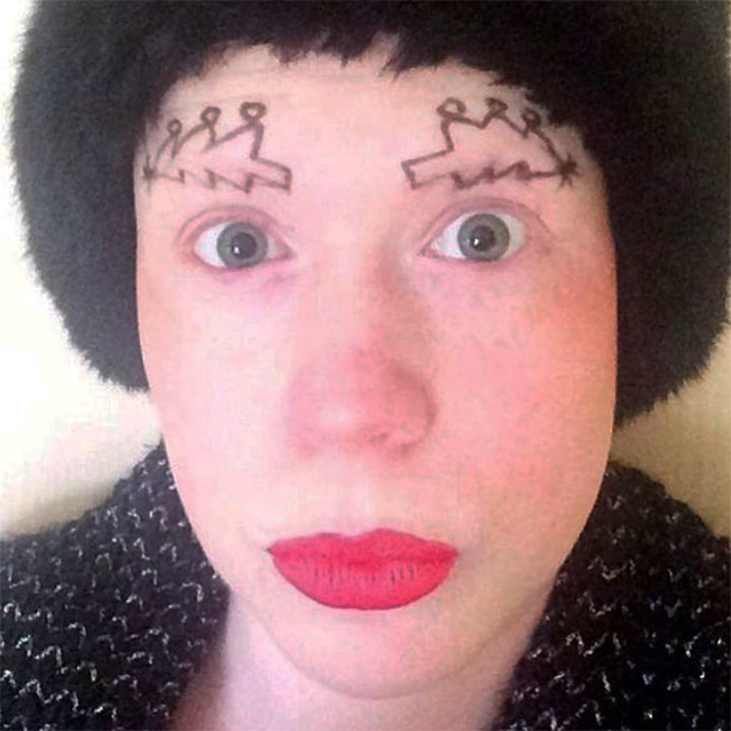 Terrible DIY Christmas tree eyebrows.