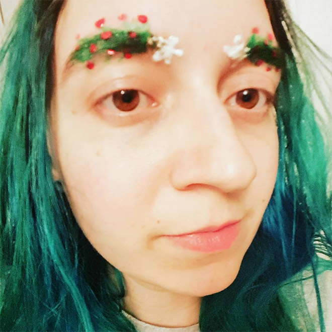 Terrible Christmas tree eyebrows.