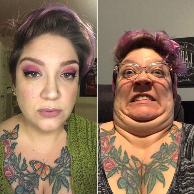 Same woman, different selfies.