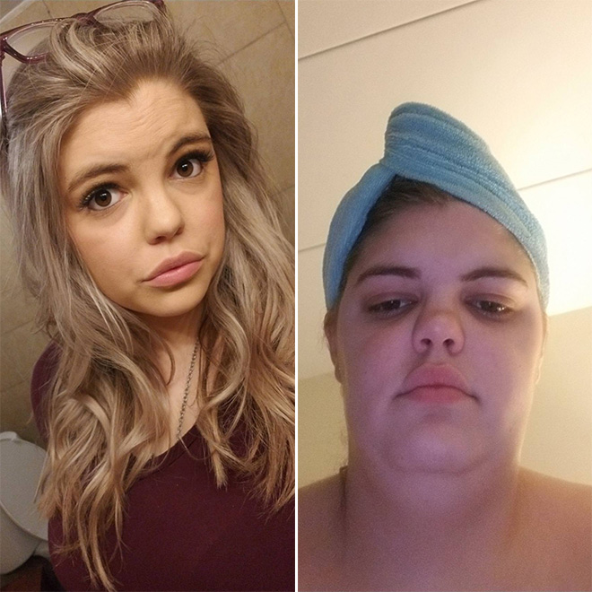 Before and after shower selfie.