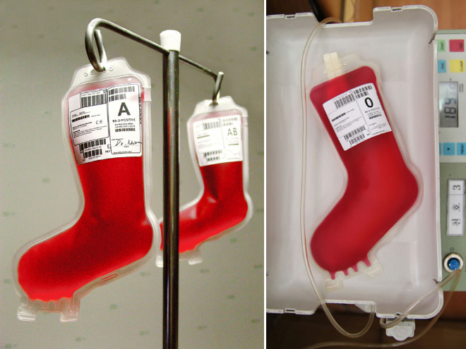 Funny Christmas blood bags at the hospital.