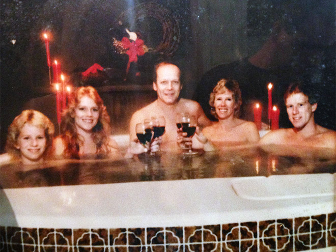 Whole family taking a Christmas eve bath.