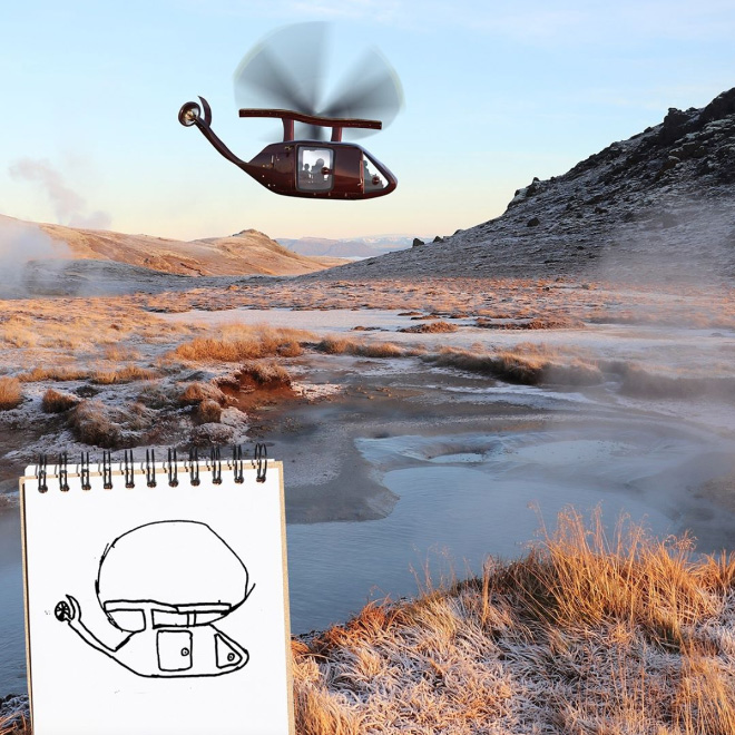Helicopter doodle comes alive.