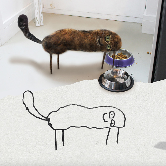 Cat doodle recreated as a real living thing.