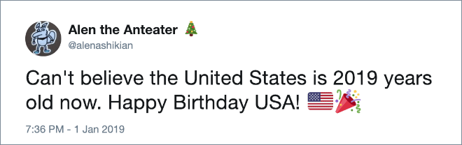 USA is 2019 years old already!