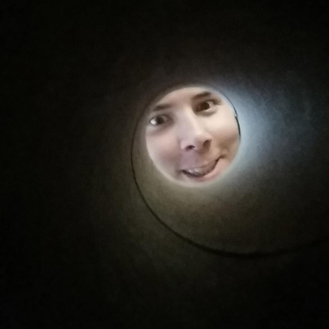 Funny toilet roll selfie that looks like the Moon.
