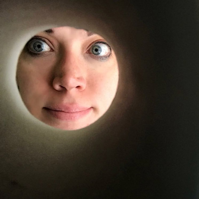 Toilet roll selfie that looks like the Moon.