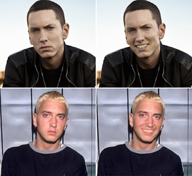 Eminem looks really creepy with a photoshopped smile.