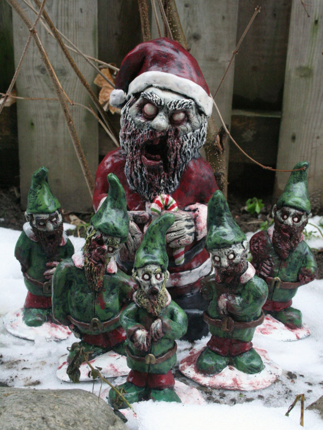 Creepy zombie garden gnomes.
