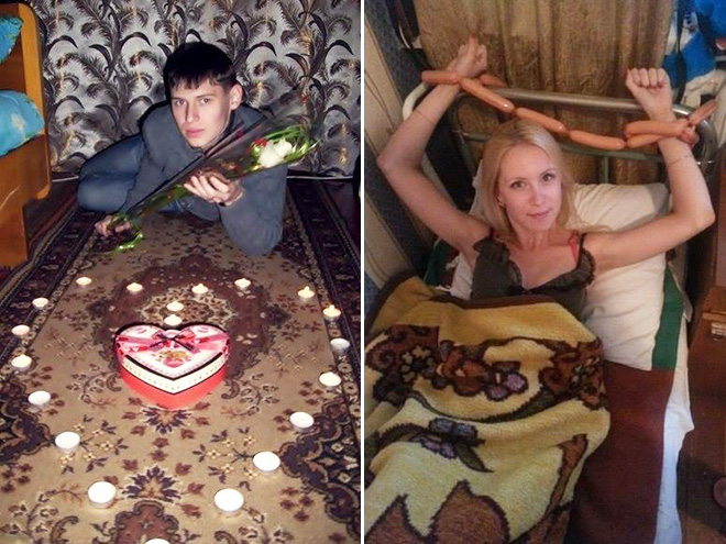 Hilariously weird profile picture from Russian dating site.