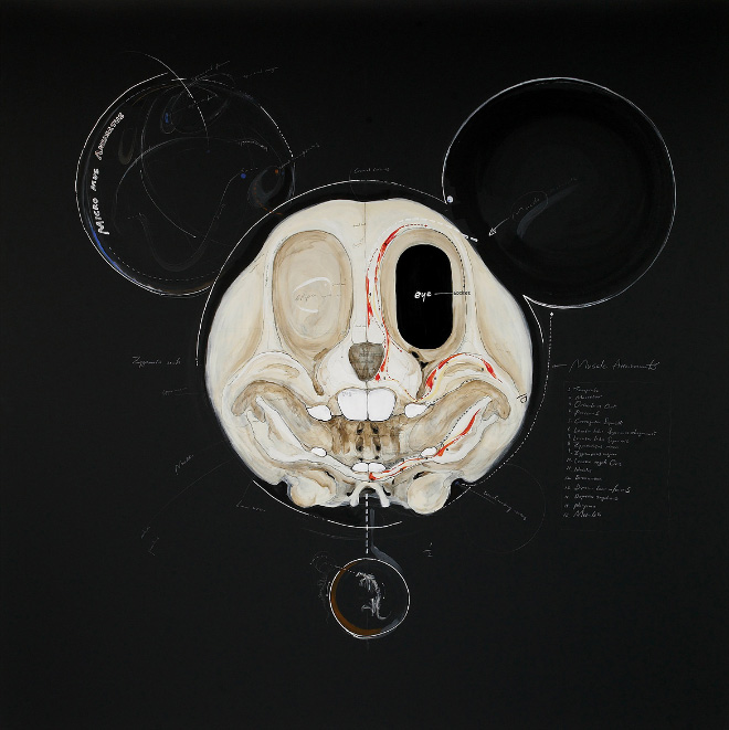 Mickey Mouse skull drawing.