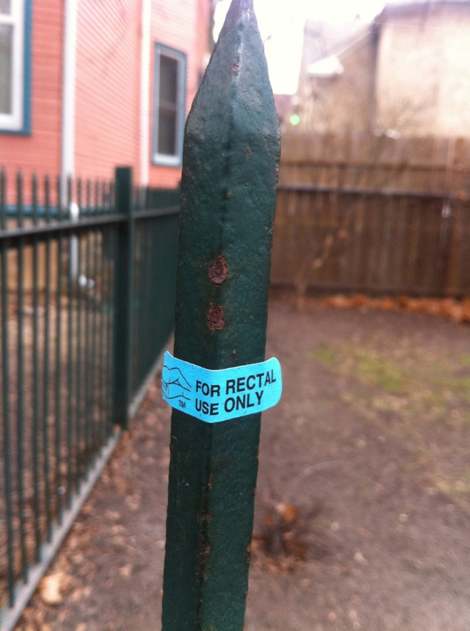 "For rectal use only" sticker in action.