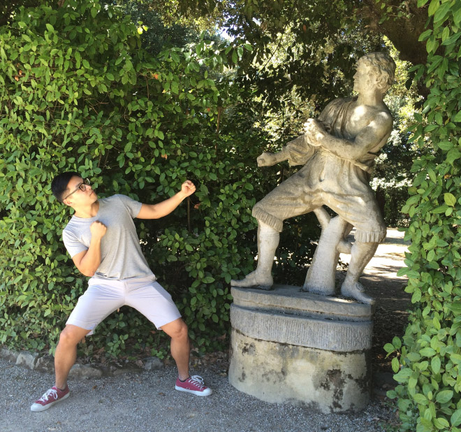 The statues are beating up people for a change!