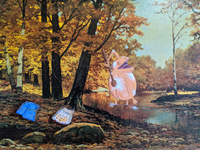 Brilliantly improved thrift store painting.