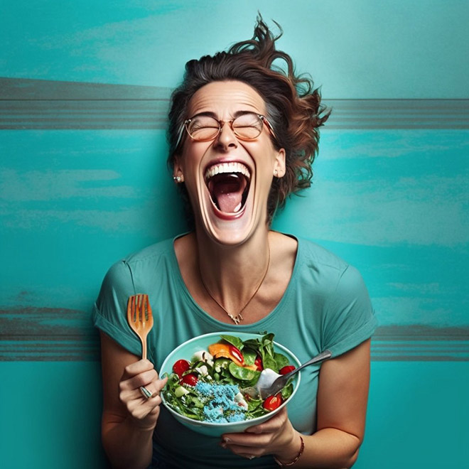 When AI generates image of a woman laughing alone with salad...
