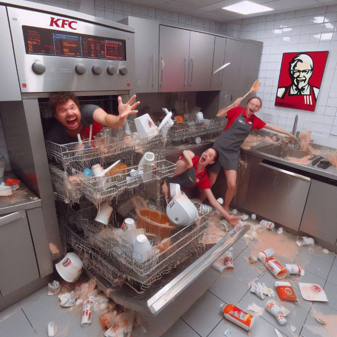 Typical night at KFC, according to AI.
