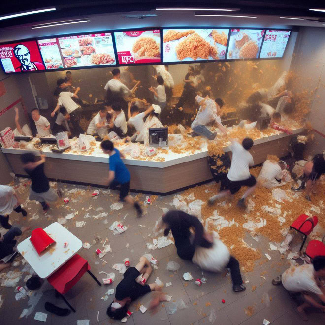 Typical night at KFC, according to AI.